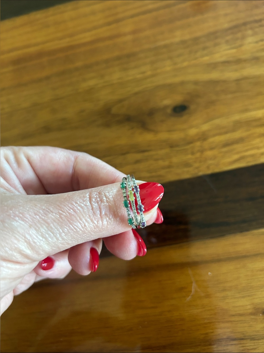 Stackable Green and Gold Stone Women's Ring Set - Unbranded